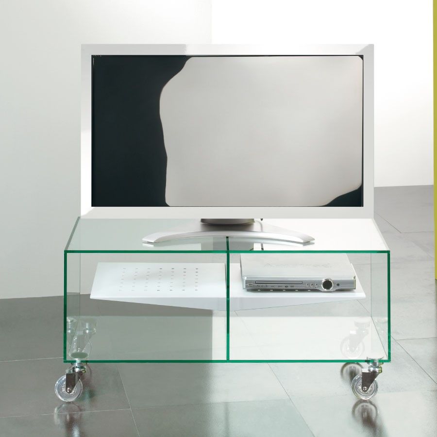 Porta tv su ruote in vetro trasparente E-box 